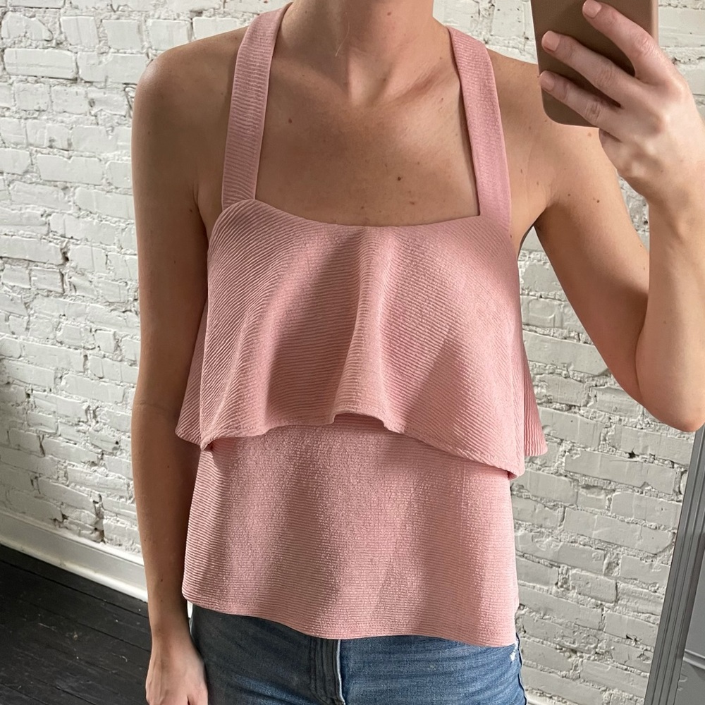 Madewell Ruffle Tank Top with X Back - Pink
